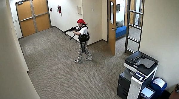 Surveillance video shows Audrey Hale stalking the halls of the Covenant School in Nashville, Tennessee, on Monday, March 27, 2023. (Video screenshot)