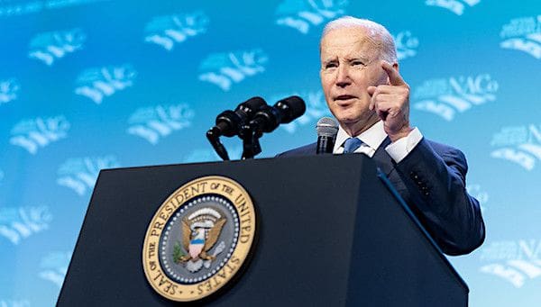 Joe Biden delivers a keynote address at the National Association of Counties Annual Legislative Conference, Tuesday, Feb. 14, 2023, at the Washington Hilton in Washington, D.C. (Official White House photo by Adam Schultz)
