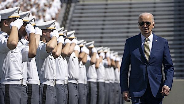 Joe Biden arrives to deliver the commencement address at the U.S. Military Academy class of 2024, Saturday, May 25, 2024, in West Point, New York. (Official White House photo by Erin Scott)