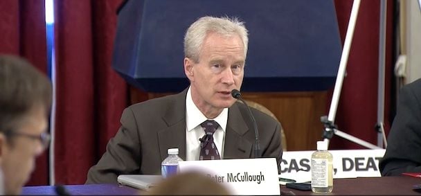 Dr. Peter McCullough in a panel session Jan. 24, 2022, at the U.S. Capitol in Washington, D.C., chaired by Sen. Ron Johnson, R-Wis. (Video screenshot)