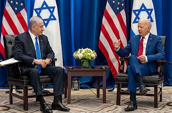 Joe Biden participates in a bilateral meeting with Prime Minister of Israel Benjamin Netanyahu, Wednesday, Sept. 20, 2023 at the InterContinental Barclay in New York City. (Official White House photo by Cameron Smith)