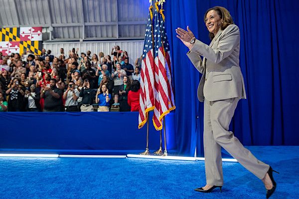 Kamala Harris walks onstage to deliver remarks with Joe Biden on the administration's efforts to lower prescription drug costs for Americans, Thursday, August 15, 2024, in Largo, Maryland. (Official White House photo by Lawrence Jackson)