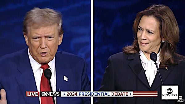 President Donald Trump and Kamala Harris debate in Philadelphia on Tuesday, Sept. 10, 2024 (Video screenshot)