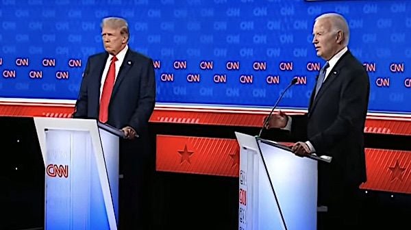 Donald Trump and Joe Biden in the first presidential debate in Atlanta, Georgia, on Thursday, June 27, 2024.