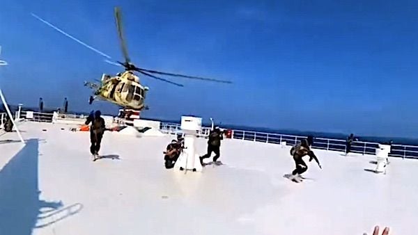 Iran-backed Houthi rebels hijack the 'Galaxy Leader' cargo ship off the coast of Yemen on Sunday, Nov. 19, 2023. (Video screenshot)