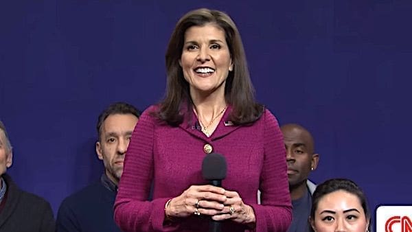 Nikki Haley appears during the cold open of 'Saturday Night Live' on Feb. 3, 2024