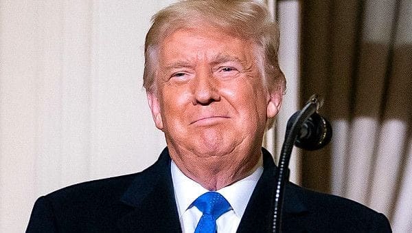 President Donald J. Trump participates in the pre-recorded National Christmas Tree Lighting Ceremony Monday, Nov. 30, 2020, on the Blue Room Balcony of the White House. (Official White House photo by Tia Dufour)