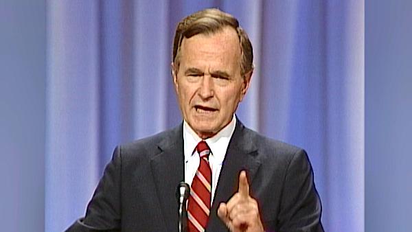 President George H.W. Bush declares, 'Read my lips, no new taxes' at the 1988 Republican National Convention (Video screenshot)
