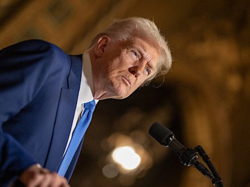 President Donald Trump takes questions after signing executive orders, Tuesday, Feb. 18, 2025, at his Mar-a-Lago resort in Palm Beach, Florida. (Official White House photo by Daniel Torok)