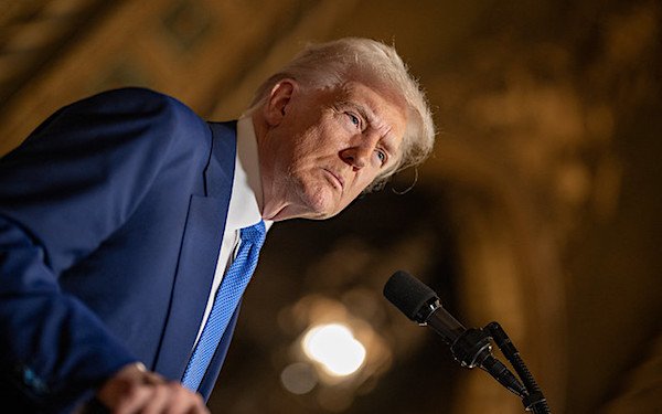 President Donald Trump takes questions after signing executive orders, Tuesday, Feb. 18, 2025, at his Mar-a-Lago resort in Palm Beach, Florida. (Official White House photo by Daniel Torok)