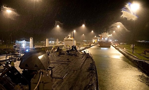 The Freedom-variant littoral combat ship USS Detroit (LCS 7) sails through the Pedro Miguel Locks while transiting the Panama Canal on Sept. 15, 2020. (U.S. Navy photo by Mass Communication Specialist 2nd Class Nathan T. Beard)