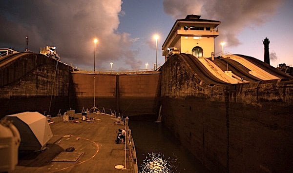 The Freedom-variant littoral combat ship USS Milwaukee (LCS 5) passes through Gatun lock while transiting the Panama Canal, March 10, 2022. (U.S. Navy photo by Mass Communication Specialist 2nd Class Danielle Baker)