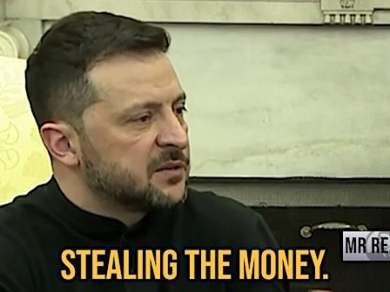 Ukrainian President Volodymyr Zelensky reveals who's been stealing U.S. dollars meant for Ukraine in a new parody video. (Video screenshot)