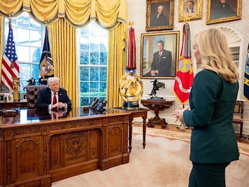 President Donald Trump and White House Press Secretary Karoline Leavitt in the Oval office on Wednesday, March 26, 2025 (Official White House photo)