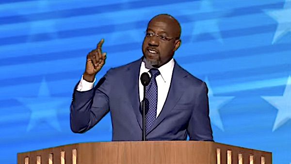 U.S. Sen. Raphael Warnock, D-Ga., speaks on Night 1 of the Democratic National Convention in Chicago on Monday, Aug. 19, 2024 (Video screenshot)
