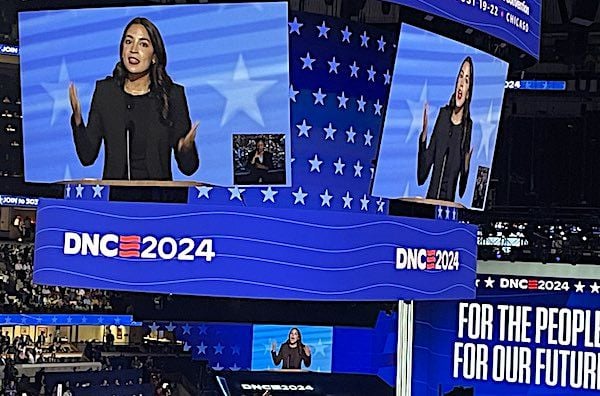 U.S. Rep. Alexandria Ocasio-Cortez, D-N.Y., speaks on Night 1 of the Democratic National Convention in Chicago on Monday, Aug. 19, 2024 (X)
