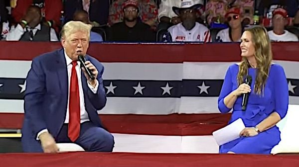President Donald Trump and Gov. Sarah Huckabee Sanders at a town-hall event in Flint, Michigan, Tuesday, Sept. 17, 2024 (Video screenshot)