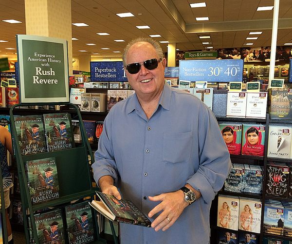 Rush Limbaugh wears shades to go unnoticed as he samples his own book at a bookstore in Palm Beach Gardens, Florida. (Courtesy RushLimbaugh.com)