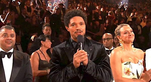 Trevor Noah hosting the Grammy Awards on Sunday, Feb. 1, 2026 (Video screenshot)